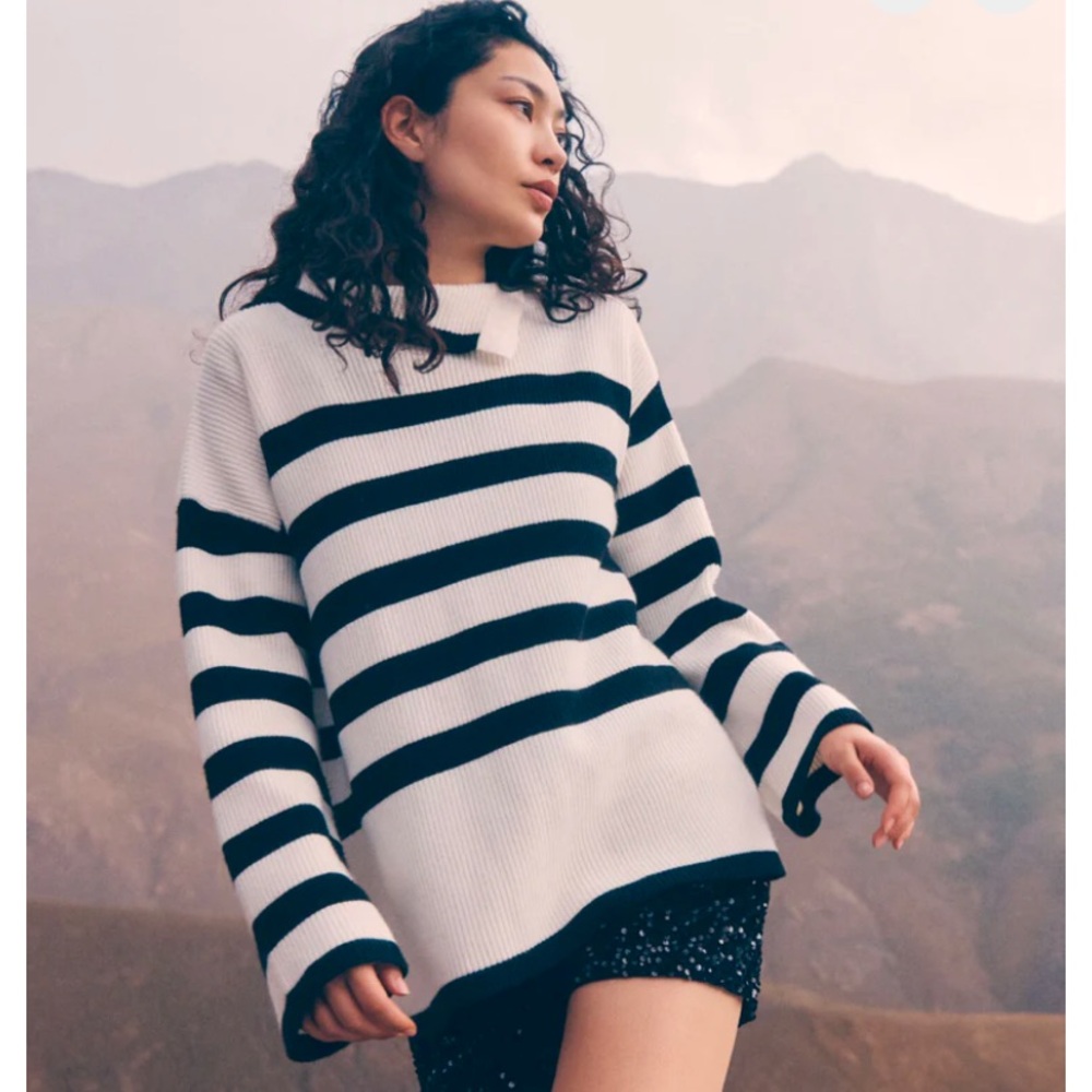 Apricot- Classic Stripe Roll Neck Sweater - Picture 3 of 5